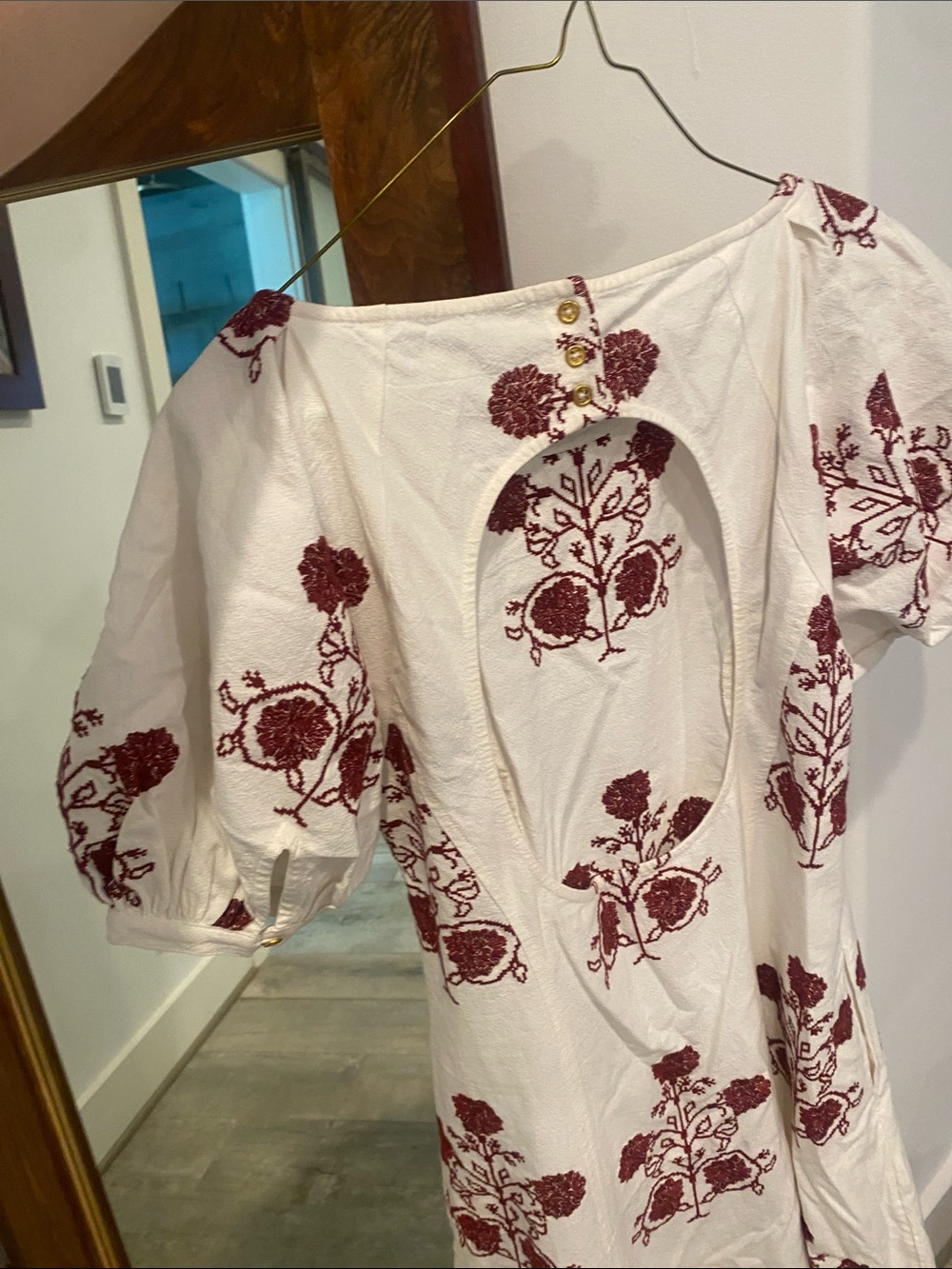 Free People Cream Maxi Dress with Burgundy Floral Embroidery - Picture 5 of 6
